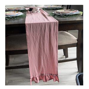 Farmhouse Table Runner Country Cottage Decor Long Pink Cotton Decorative Cloth